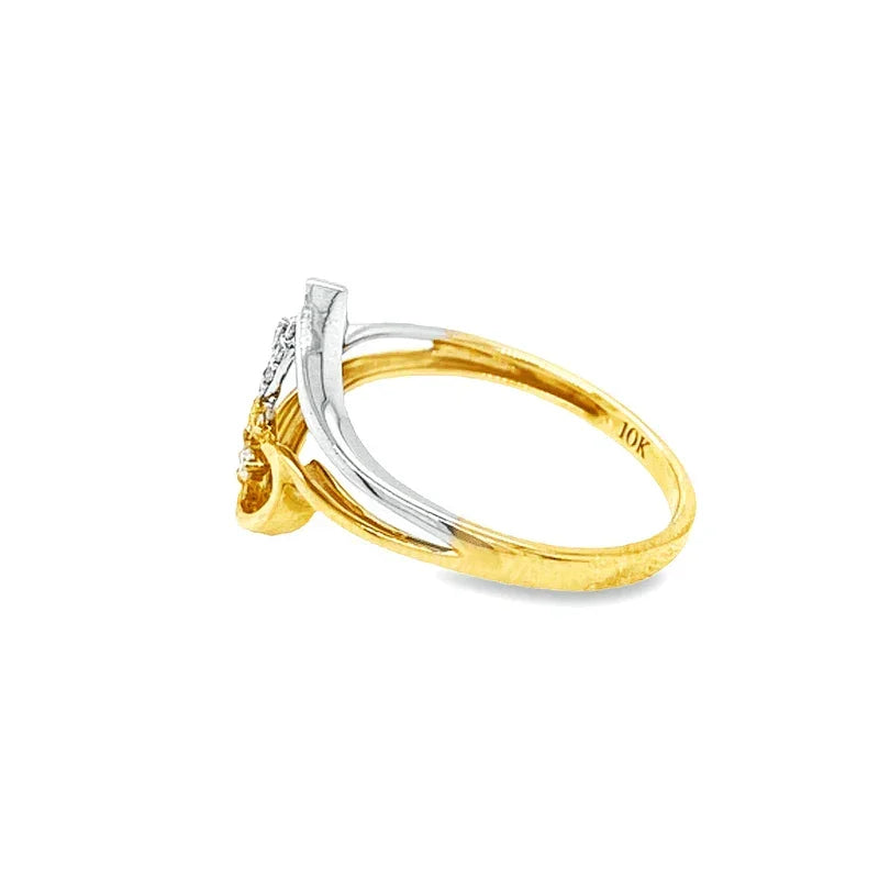 0.08Ct TDW Diamond 10K Yellow And White Gold Double Heart Ring