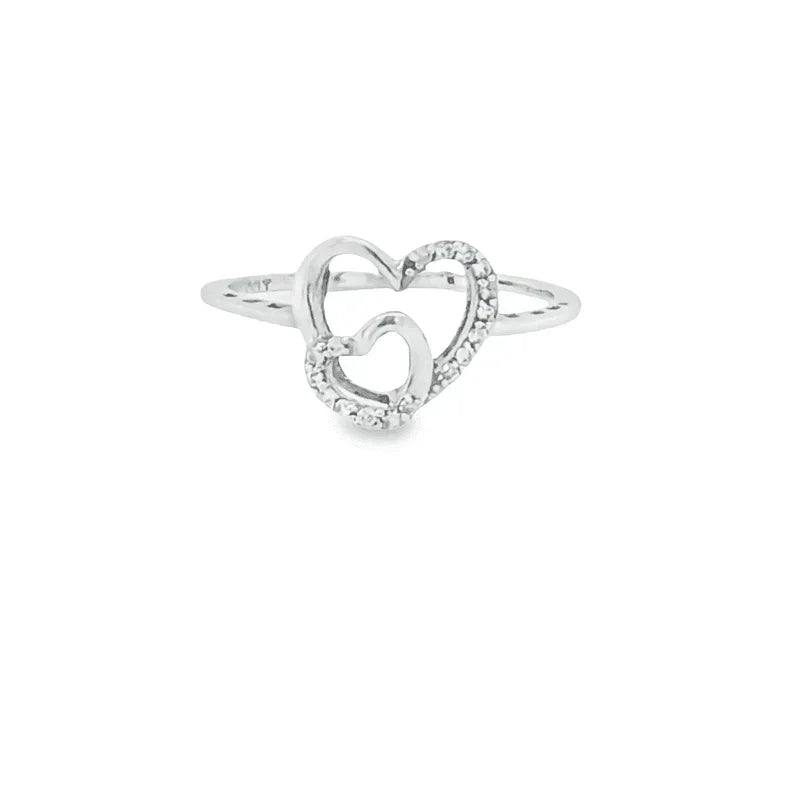 10K White gold 0.08CT Diamond Double Heart Ring
