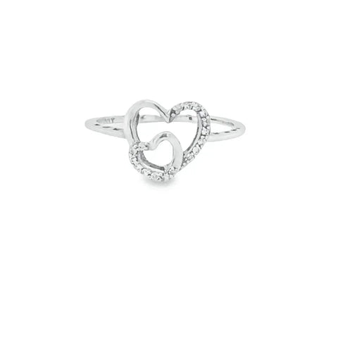10K White gold 0.08CT Diamond Double Heart Ring