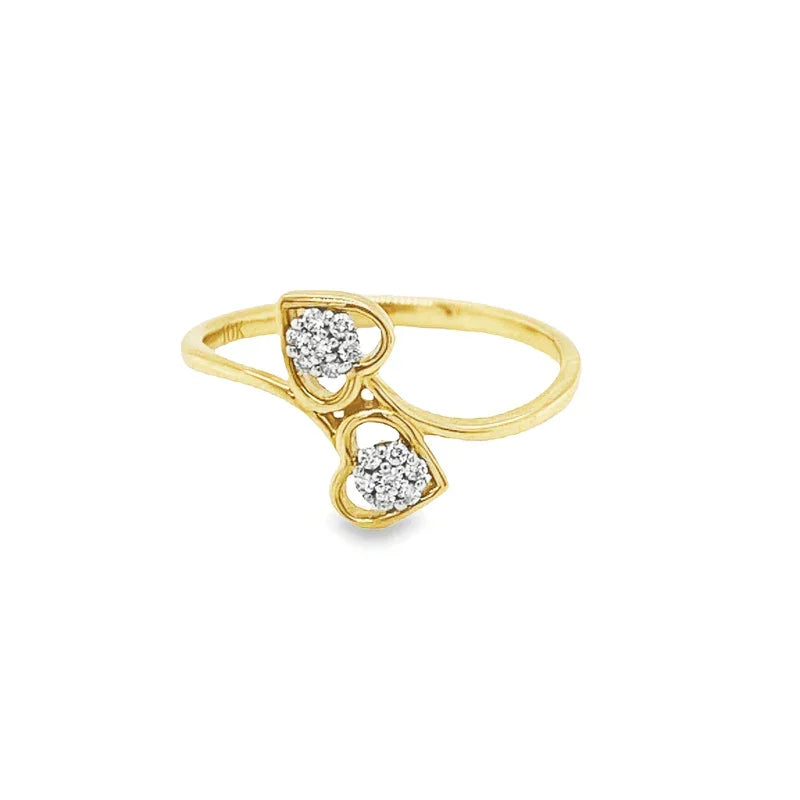 0.08TDW 10K Yellow Gold Womens Round Diamond Double Heart Ring
