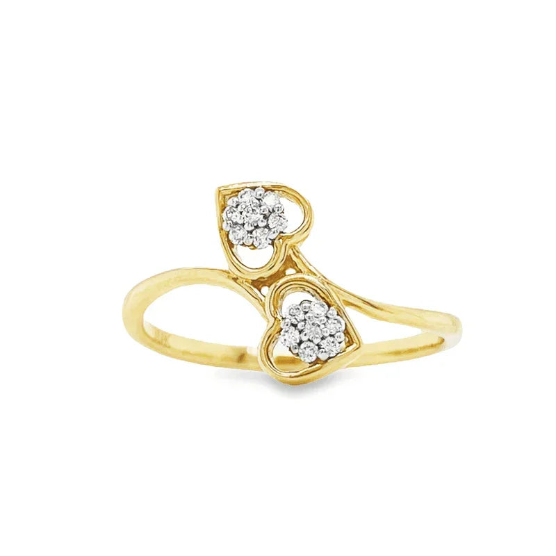 0.08TDW 10K Yellow Gold Womens Round Diamond Double Heart Ring