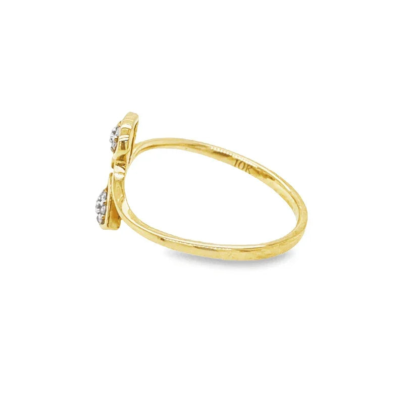 0.08TDW 10K Yellow Gold Womens Round Diamond Double Heart Ring