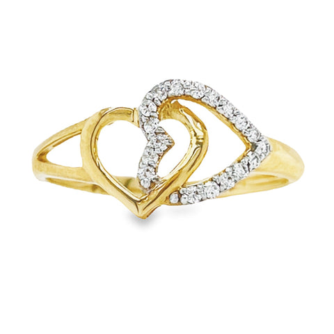 10K Yellow Gold 0.10CT Womens Diamond Double Heart Ring