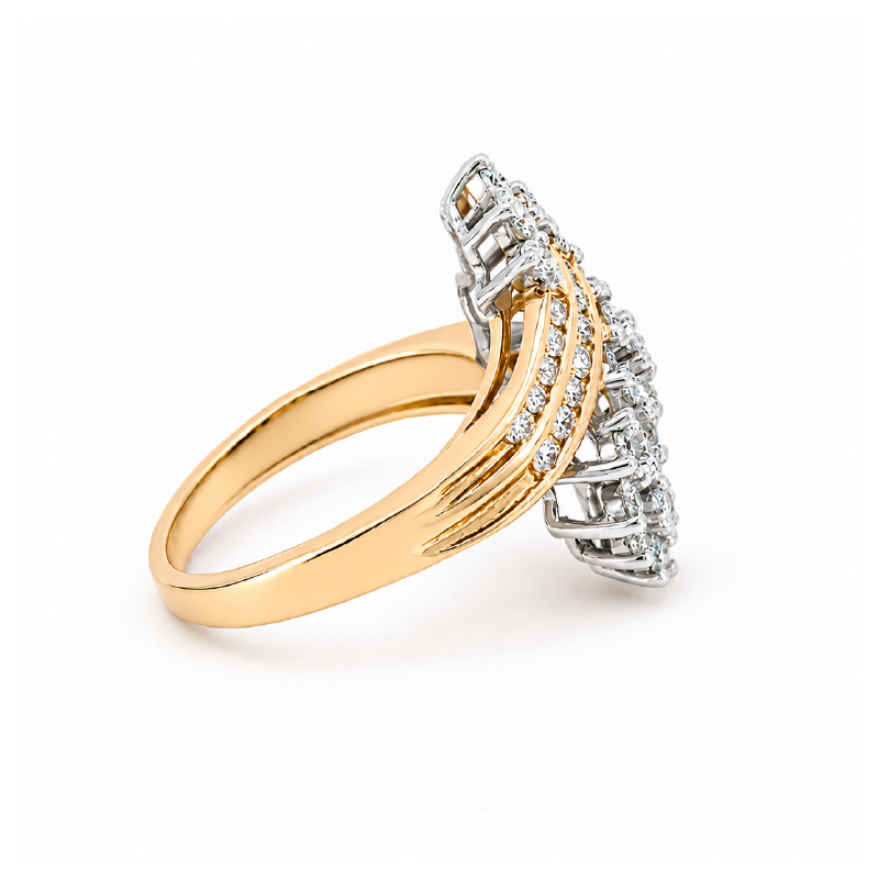1.08 TDW Diamond Cluste Ring in 10K Yellow &amp; White Gold