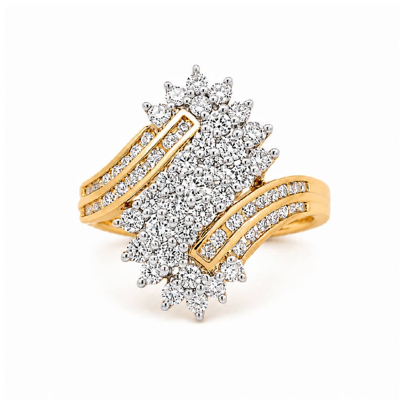 1.08 TDW Diamond Cluster Ring in 10K Yellow &amp; White Gold