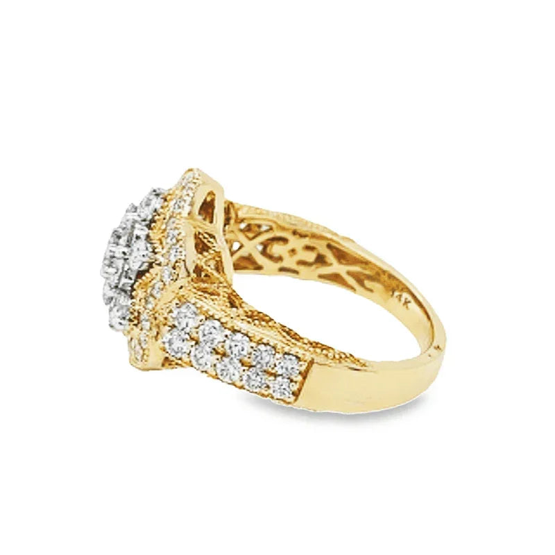 14K Yellow and White Gold 1.39TDW Diamond Amazing Flower Head Ring