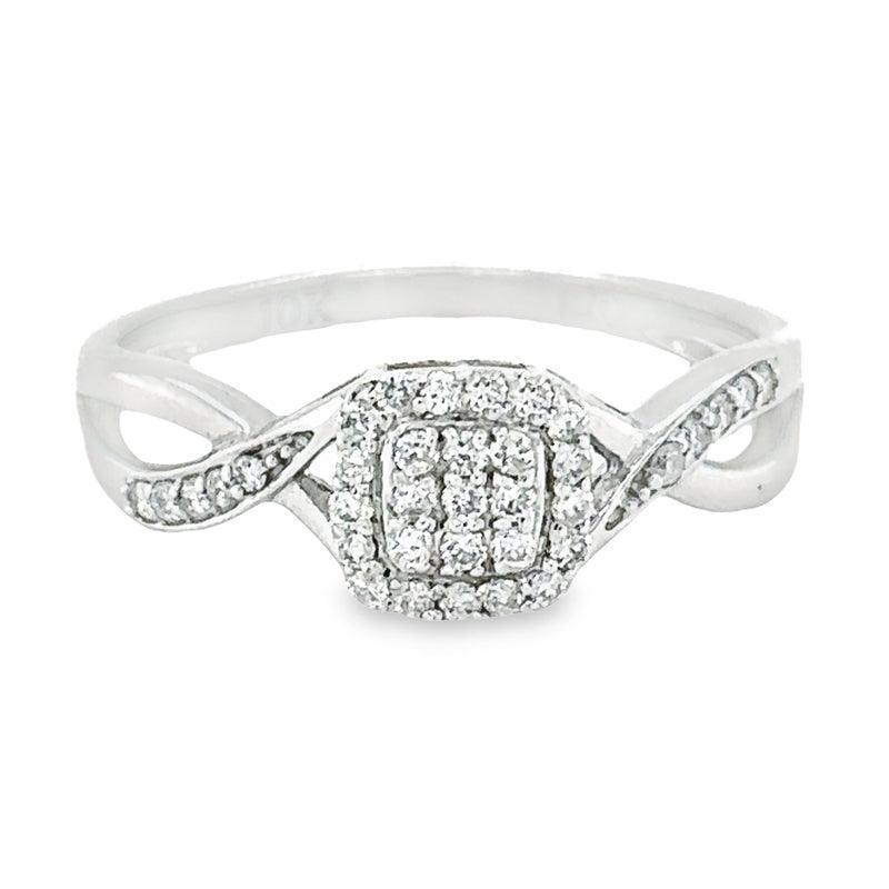 0.20TDW Diamond  10K White Gold Square Ring