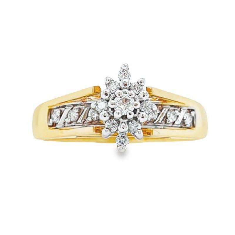 0.15TDW Womens Diamond Cluster Ring with 10K Yeliow And White Gold