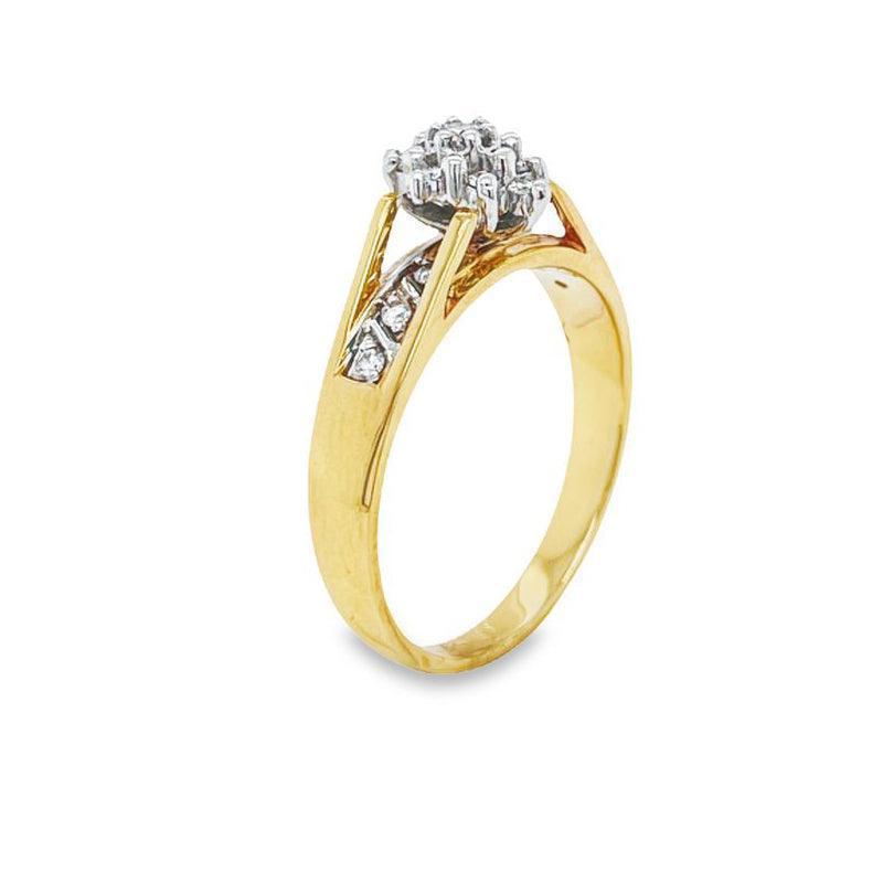 0.15TDW Women's Diamond Cluster Ring with 10K Yeliow And White Gold