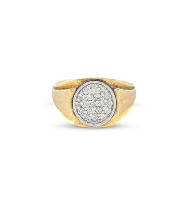 10K Yellow Gold 0.50TDW Diamond Men's Ring With Oval Cluster Head and Satin Finish Sides