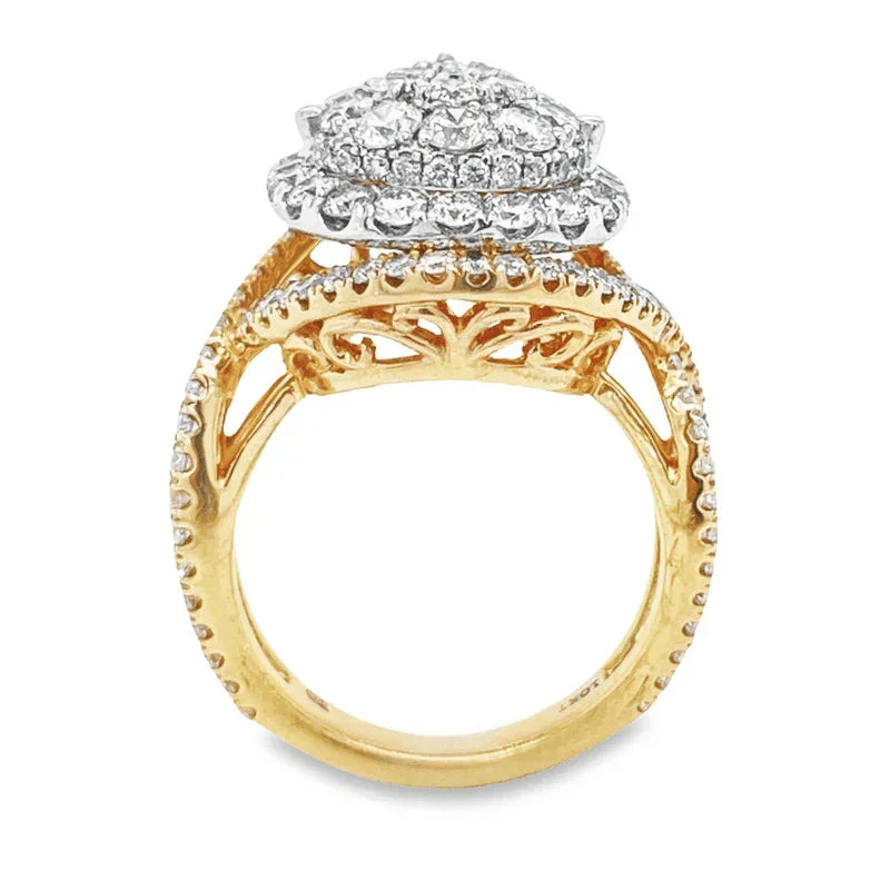 10K Yellow and White Gold 3.70TDW Diamond Pear Shape Halo Engagement Ring