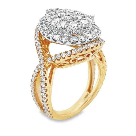 10K Yellow and White Gold 3.70TDW Diamond Pear Shape Halo Engagement Ring