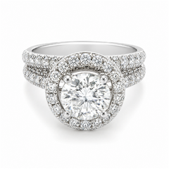 14K White Gold 2.73TDW Diamond Halo Engagement Ring Set