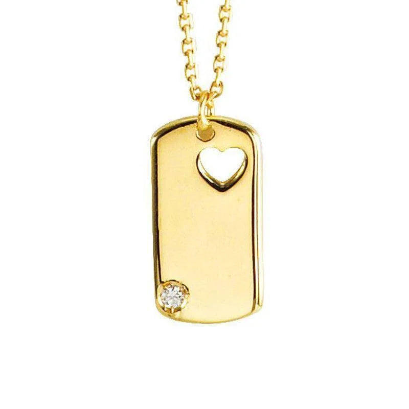 10K Yellow Gold Love Tag Diamond Pendant with Chain