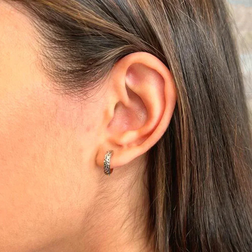 10K White, Yellow, Rose Gold Laser Cut Huggy Earrings