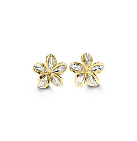 10K White and Yellow Gold Flower Stud Earrings