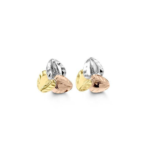 10K Tri Color Gold Leaf Stud Earrings