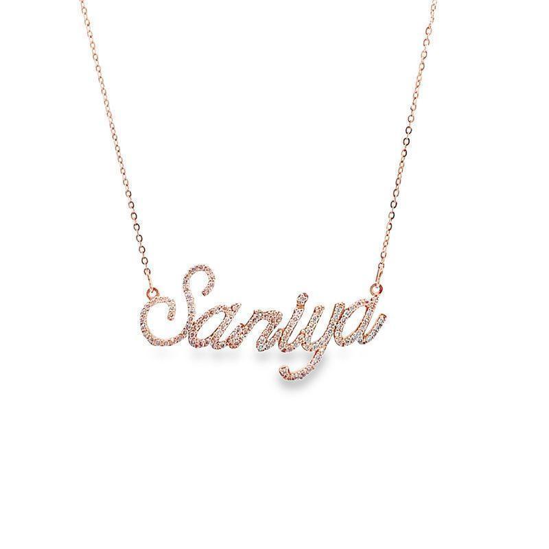 10K Pink Gold 20&quot; 0.90TDW Lab Grown Diamond Saniya Name Necklace