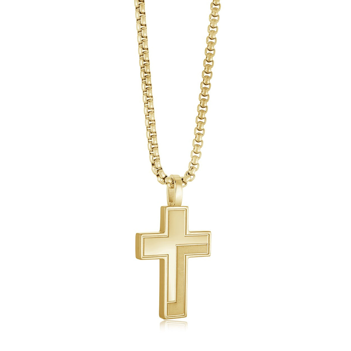 Gold-IP Stainless Steel Grooved Cross 22" Necklace