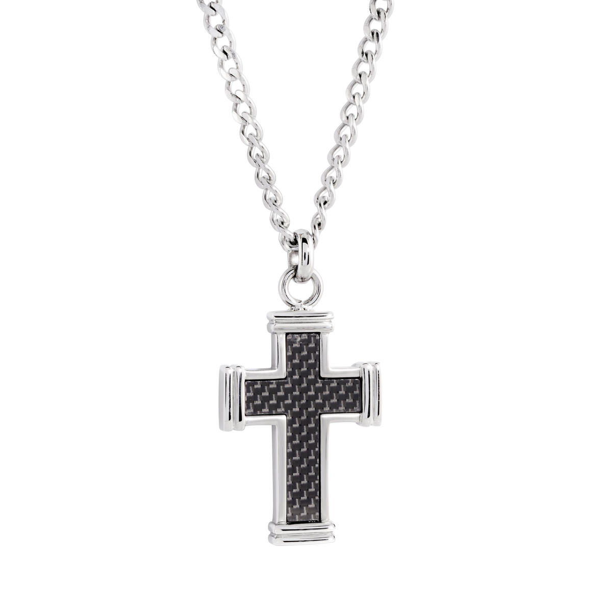 Stainless Steel Black Carbon Fibre 22" Cross Necklace