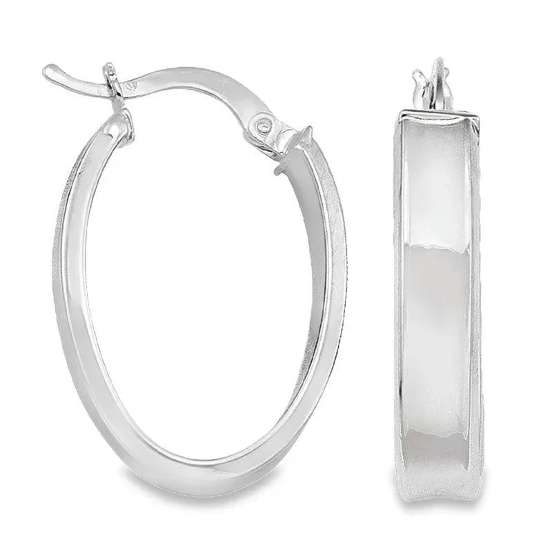 10K 14K White Gold 4.7 MM Oval Hoop Earrings