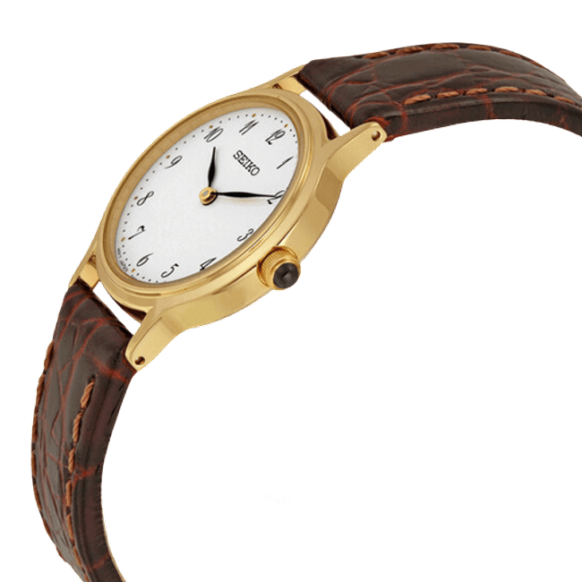 Seiko Gold-tone Brown Leather Strap Women's Watch SFQ828