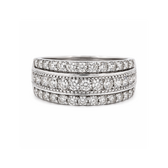 1.00 TDW Diamond Band 10K White Gold Three Row Diamond Band