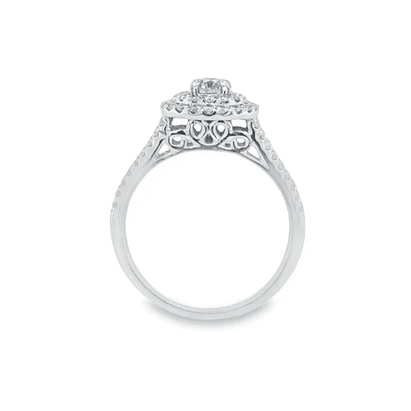 14K White Gold 1.00TDW Diamond Double Round Halo Wedding Set