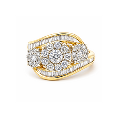 1.00 TDW Diamond Special 3 Flower Illusion Ring in 10K Yellow Gold