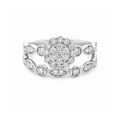 1.00 TDW Floral Diamond Bridal Set in 10K White Gold
