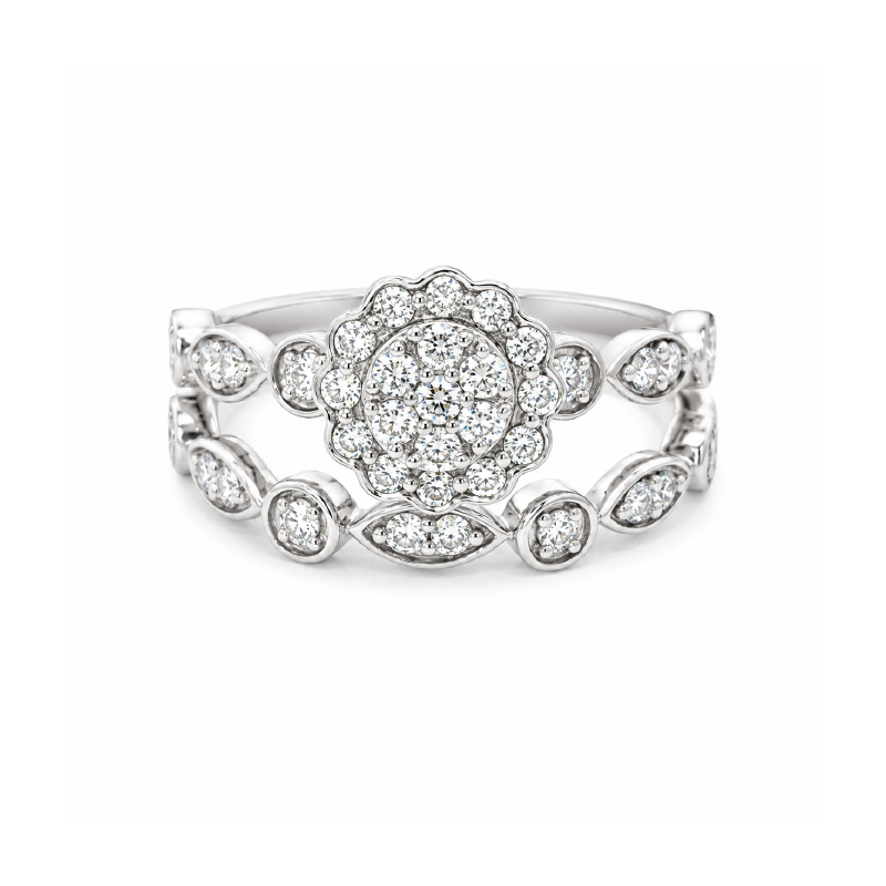 0.50 TDW Floral Diamond Bridal Set in 10K White Gold 