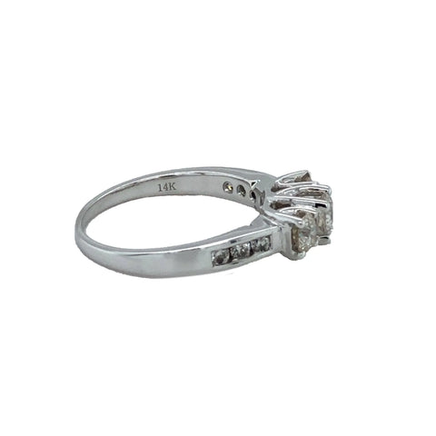 14K White Gold 0.95TDW Diamond Past Present Future Engagement Ring
