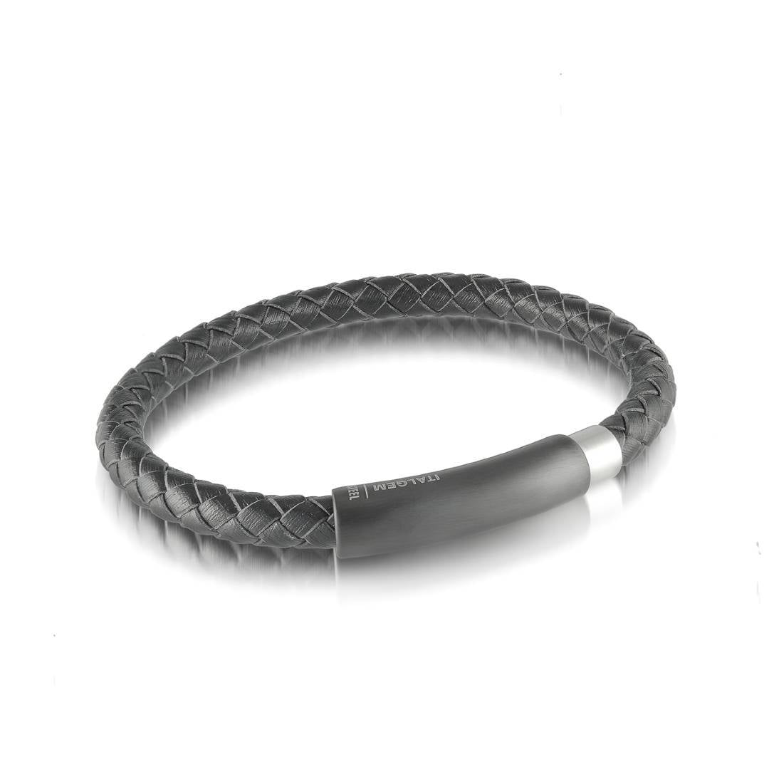 Stainless Steel Black-IP Matte-Clasp Leather 8.25" Bracelet