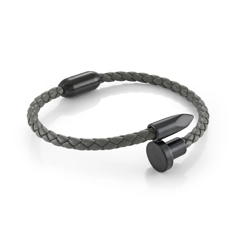 Black IP Stainless Steel Matte Grey Leather Nail 8