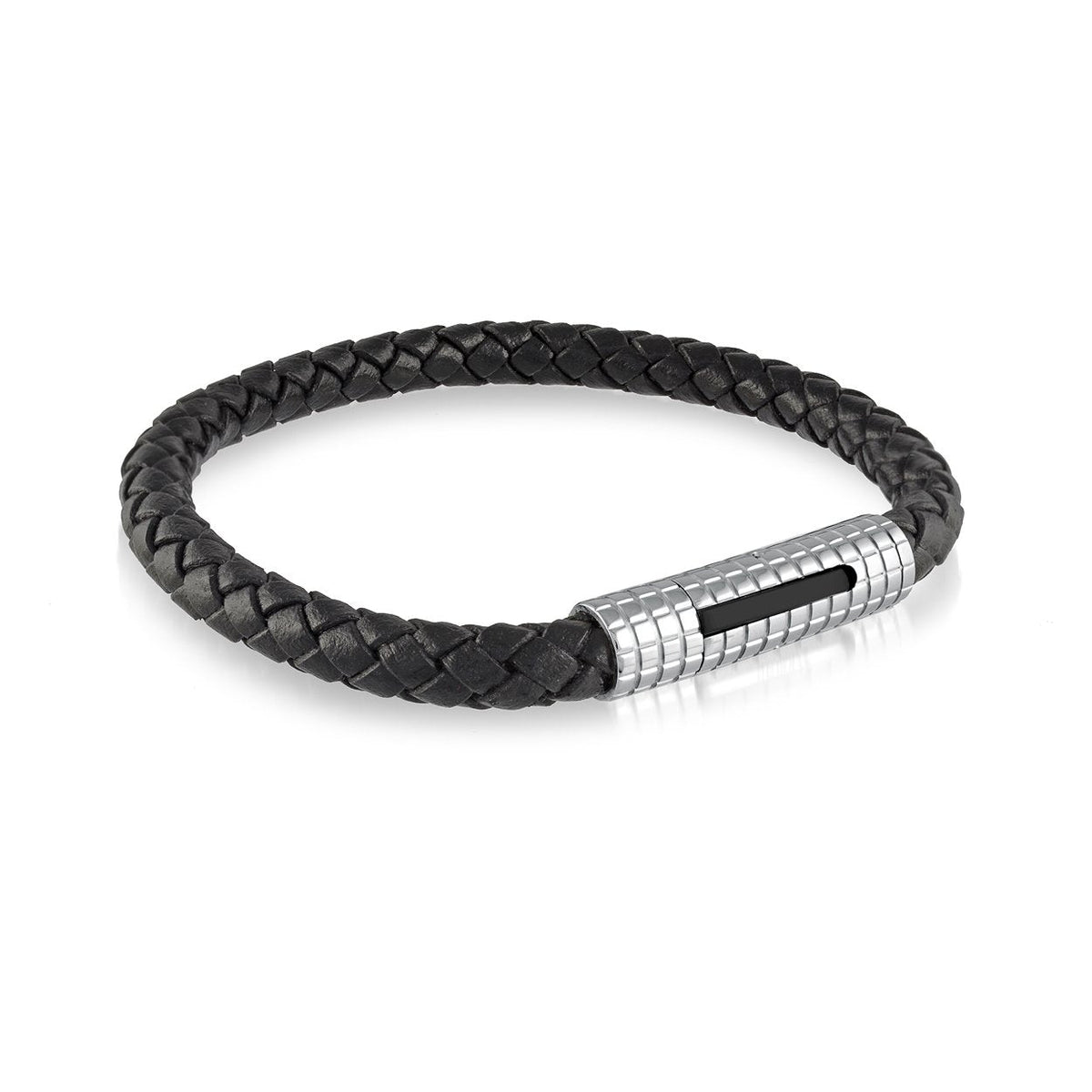 Stainless Steel Black IP Leather 8.25" Bracelet