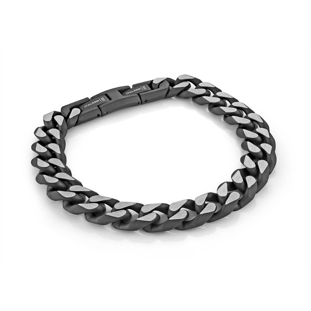 Black IP Stainless Steel Matte D-Cut 11MM Curb 8–8.5" Adjustable Bracelet