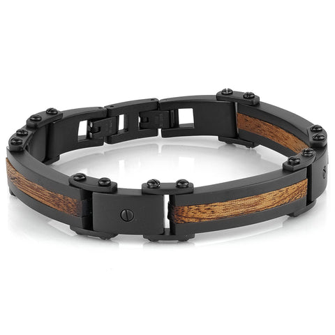 Black IP Matte Stainless Steel Wood Inlay 8.25–8.75