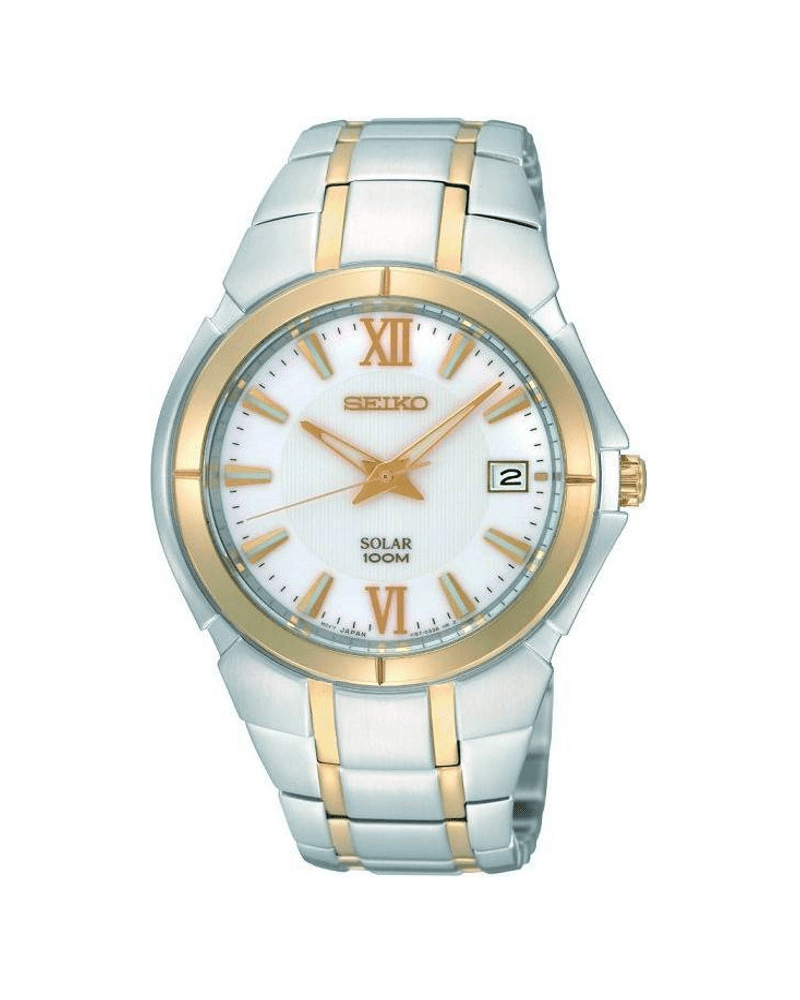 Seiko Solar Two Tone Stainless Steel Men's Watch SNE088
