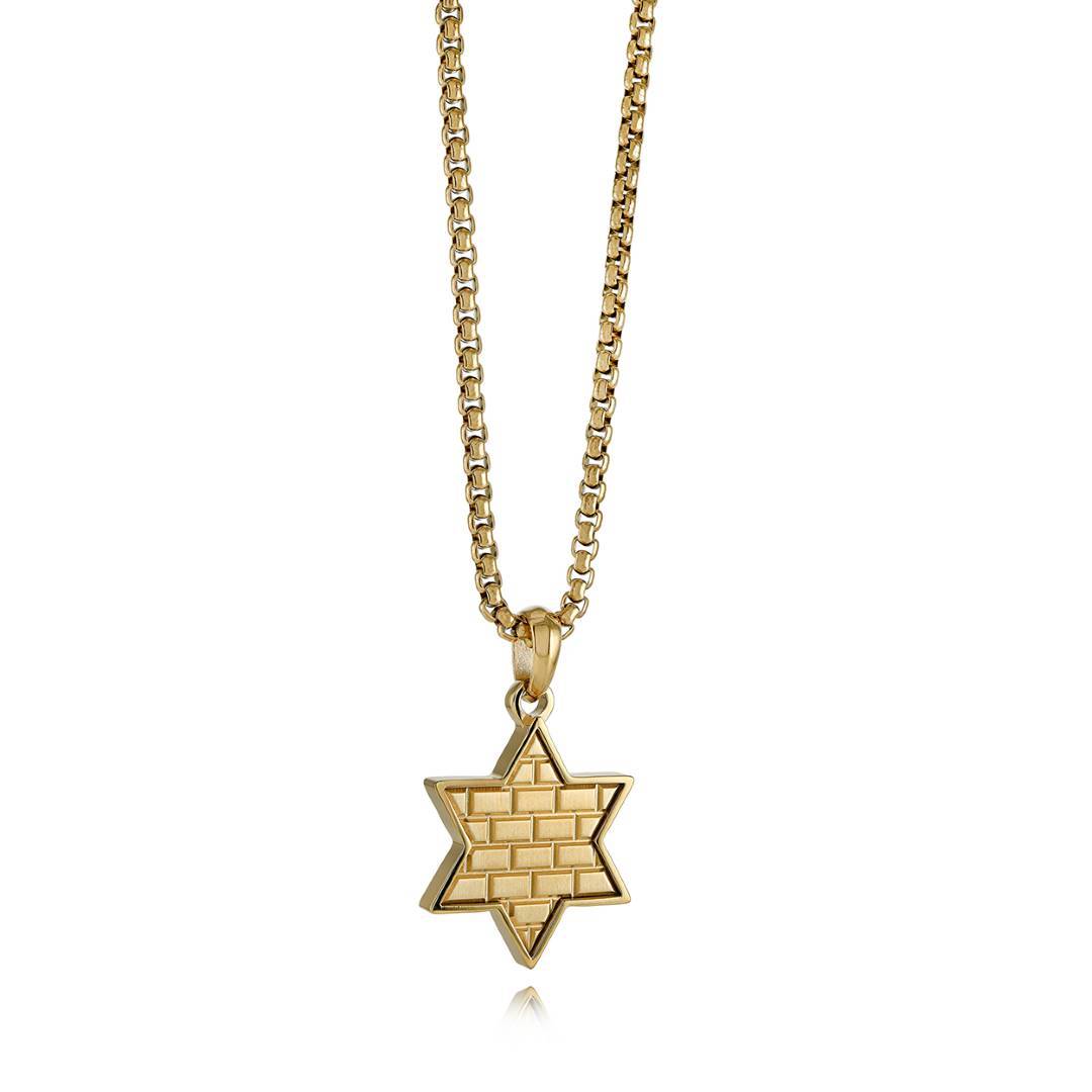 Gold IP Stainless Steel Star of David Jerusalem Wall 22"Necklace