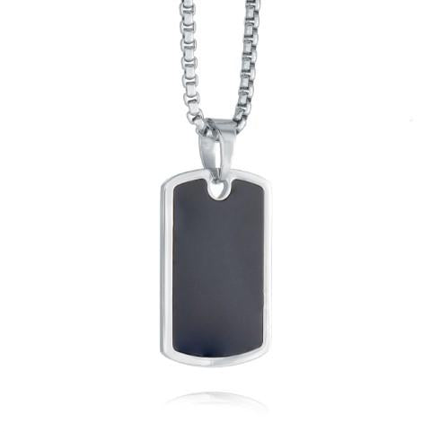 Stainless Steel Black IP Dog Tag Pendant Necklace 