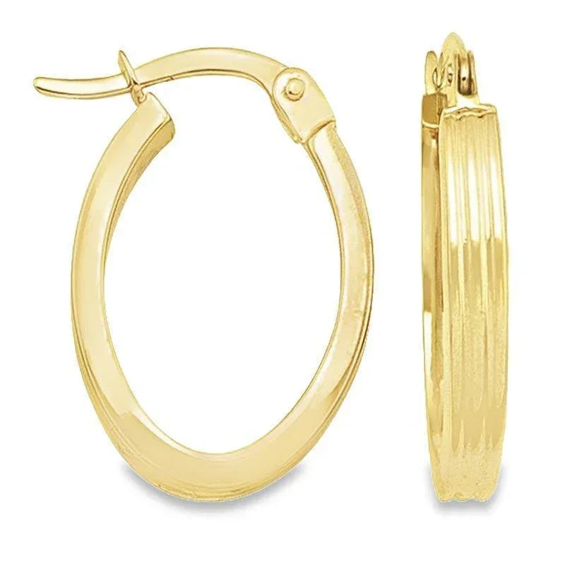 Oval  Patterned 14K Yellow Gold Hoop Earrings