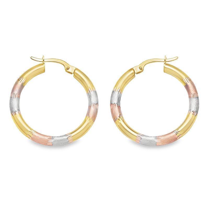 10K Tri-Color Gold Brushed Hoop Earrings