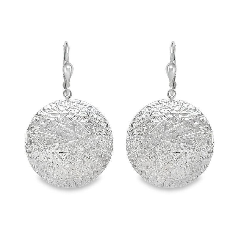 10K White Gold Textured Disc Earrings