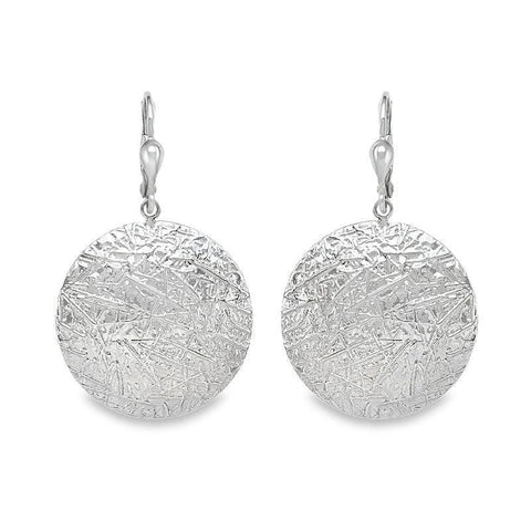 10K White Gold Textured Disc Earrings