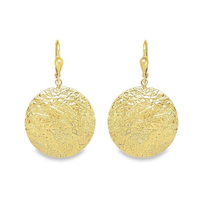 10K Yellow Gold Textured Disc Earrings