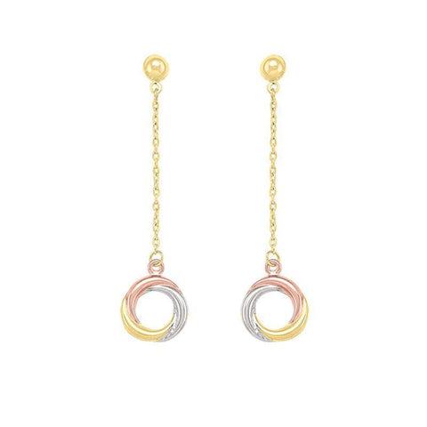 10K Tri-Colour Gold Knot Drop Earrings