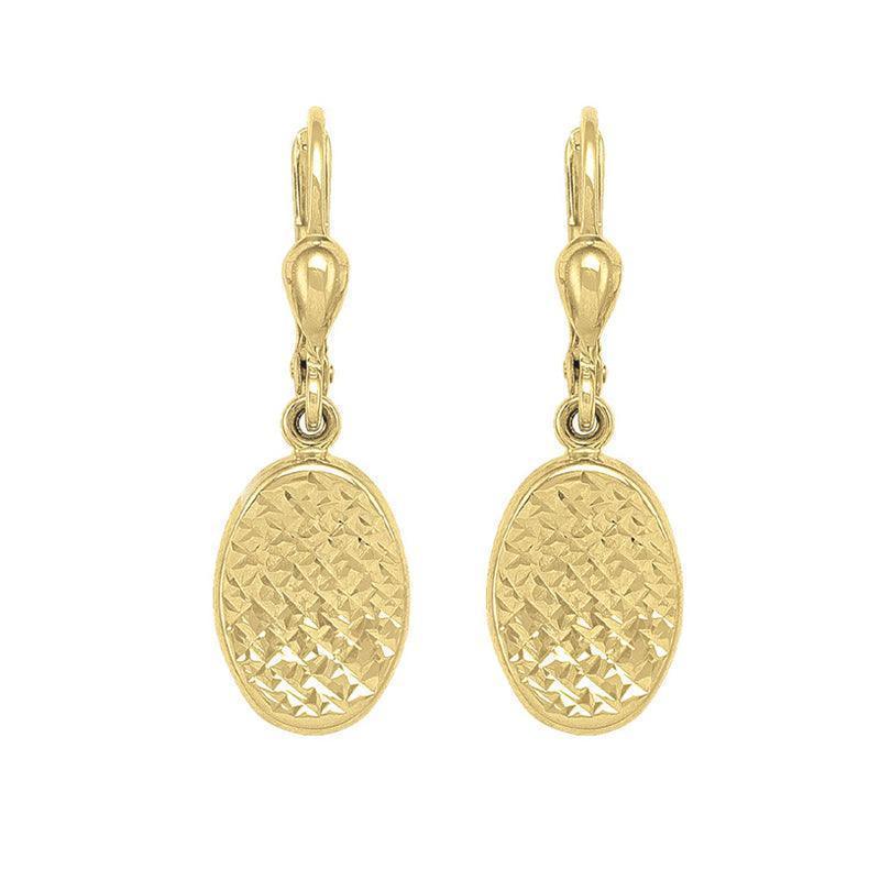 10K Yellow Gold Diamond-Cut Oval Drop Earrings