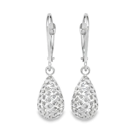 10K White Gold Fancy Diamond Cut Tear Drop Earrings