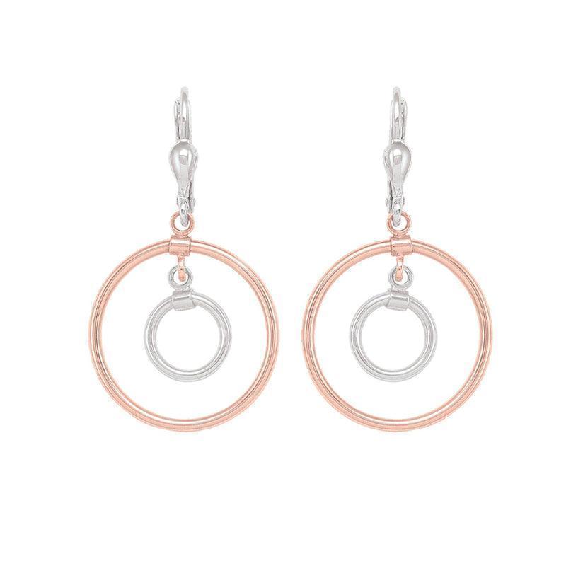 10K Rose &amp; White Gold Interlocking Circles Drop Earrings