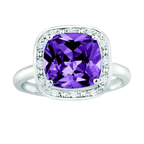 February Birthstone Ring with Diamond Accent set in Sterling Silver